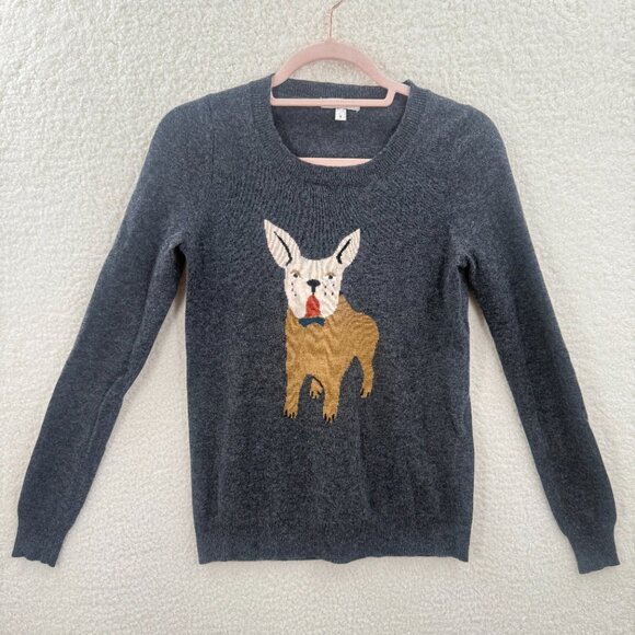J.Crew Long sleeve Gray Crew Neck Dog Sweater Cashmere blend Size S - Picture 1 of 9